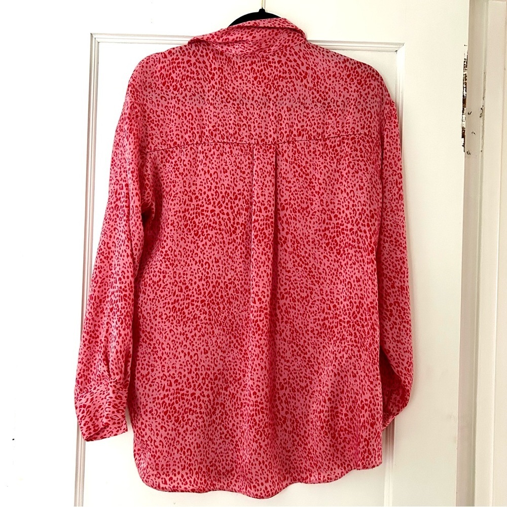 ZARA Pink & Red Leopard Animal Print Button Down Satin Blouse/ Tunic - Picture 3 of 3